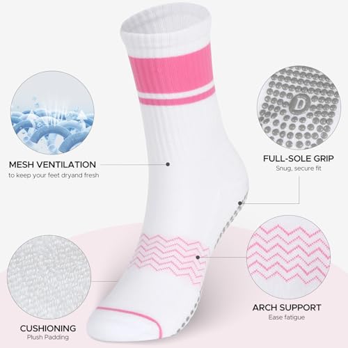 Non-Slip Pilates Socks with Grips for Women - Bamboo Crew Socks