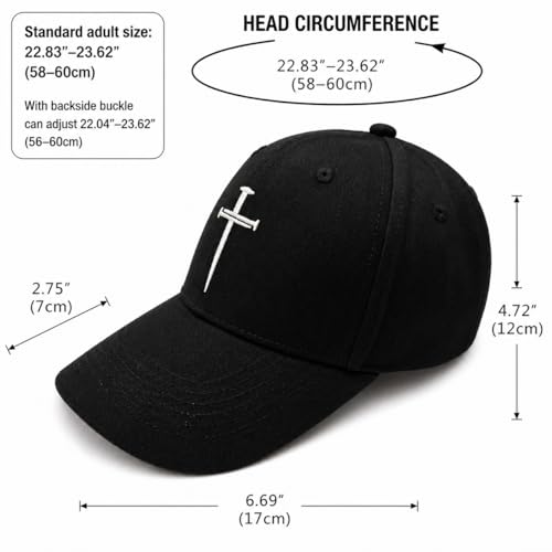Black Christian Baseball Cap with Three Nails Cross Embroidery - Unisex Faith Hat
