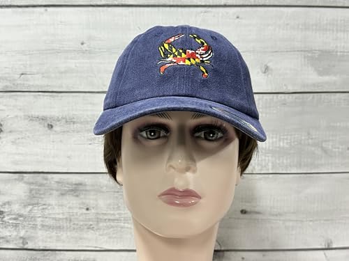 Maryland State Flag Crab Shaped Embroidered Dad Hats - Navy Blue (Shenbors)