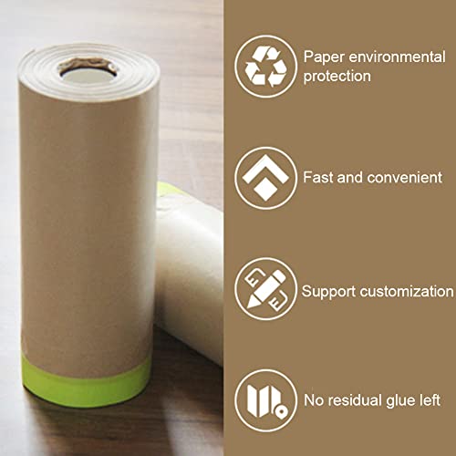 Saycker Pre-Taped Masking Paper for Painting,18inch x 49ft Adhesive Paint Protective Paper Roll,Tape and Drape Painters Paper for Covering Skirting,Frames,Cars and Auto Body