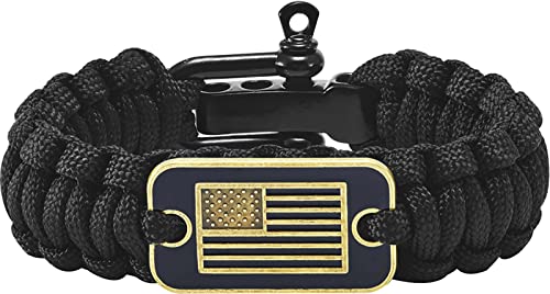 Adjustable Paracord Bracelet for Men - Bronze USA Flag - Black / M (8.2-9.2in)