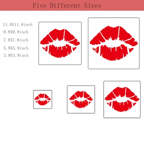 5PCS Lip Stencil Kiss Lips DIY Stencil with 5 Sizes Lips Lipstick Mouth Painting Stencils Reusable Red Lips PET Stencils for Floor Wall Wall Furniture Room Decorative