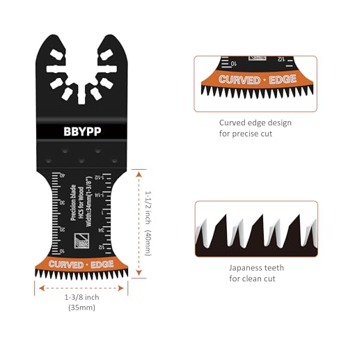 6pcs Curved Japanese Tooth Oscillating Saw Blades set, Standard & Extra-Long Reach Set, Curved Edge Oscillating Multitool Blades Clean Cut for Wood, Plastic