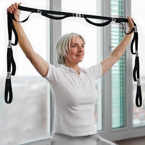 Yoga Stretching Strap with 10 Loops - Non-Elastic Physical Therapy Band - Black
