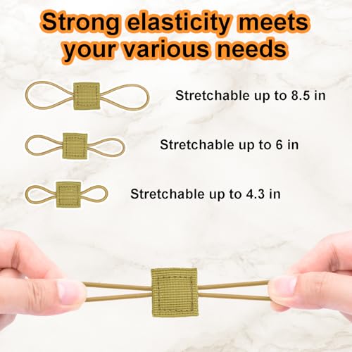 15PCS Molle Backpack Attachments - Khaki, 3 Sizes Elastic Webbing