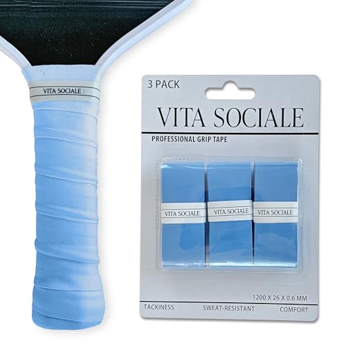 Pickleball Overgrip Tape - Ultra-Soft, Sweat-Resistant - Blue Tacky (3 Pack)