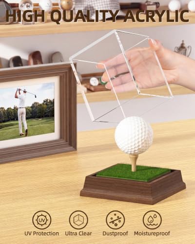 Blisskyn Golf Ball Display Case with Walnut Wood Base Acrylic Holder for Hole in One - Golf Ball Holder Stand, UV Protection, Gift for Men, GOLF BALL