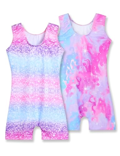 Girls' Sparkly Gymnastics Leotards 2 Pack – Breathable Biketards