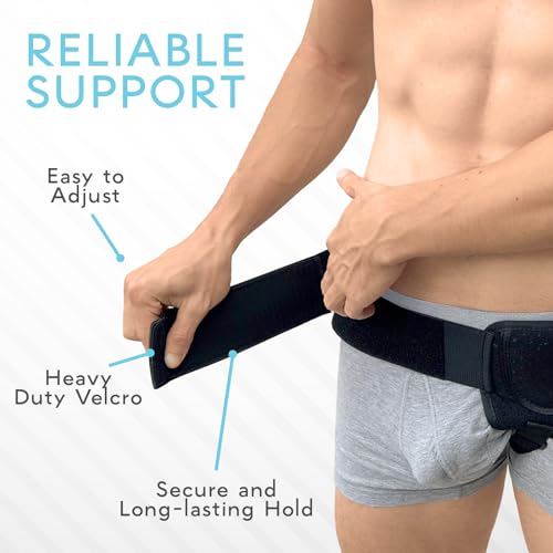 Adamson Hernia Belt for Men - Charcoal Black, Left or Right Side Post Surgery Support Truss