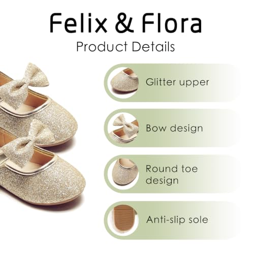 Felix & Flora Toddler Girl Dress Shoes 7 Toddler B810 Gold Flower Mary Jane Flats