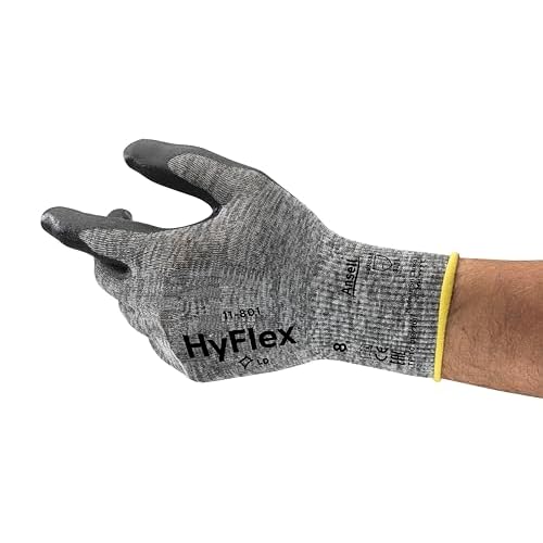Ansell HyFlex 11-801 Nylon Glove, Black Foam Nitrile Coating, Knit Wrist Cuff, Large, Size 9 (Pack of 12)