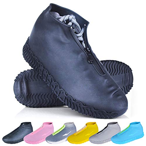 Waterproof Reusable Shoe Covers with Zipper - XL Black