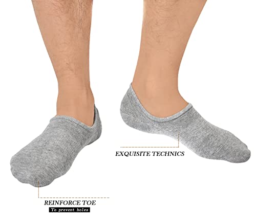 Men's No Show Cotton Ankle Socks with Grips - 6 Pairs, Black - Low Cut Casual
