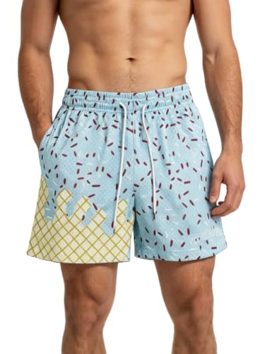 Rccdsew Men’s Ice Cream Mesh Graphic Quick-Dry Gym Shorts, Medium, Blue