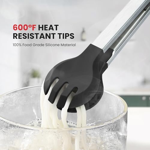 12-Inch 2-in-1 Cooking Tongs with Measuring Spoon - Round Head
