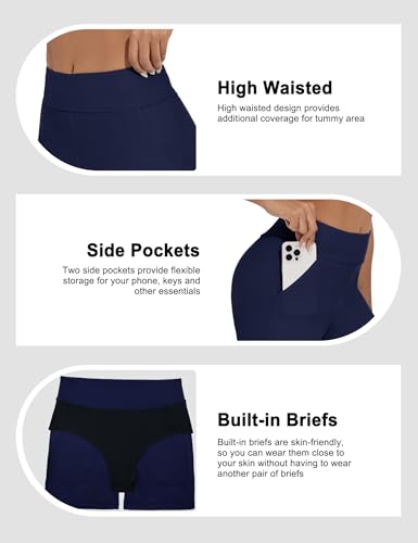 Women's High Waisted Navy Blue Swim Shorts Boyshorts Large Bathing Suit Bottoms