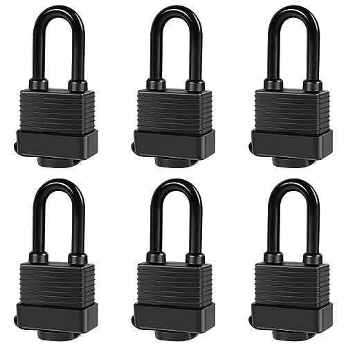 Padlocks Keyed Alike for Outdoor use, Pack of 6, Laminated Steel Lock Set Safety Padlock,Waterproof Heavy Duty Outdoor Security Lock for Outdoor(Black)