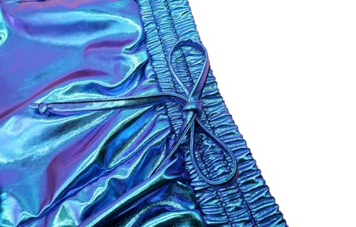 Girls Shiny Blue Metallic Shorts 6-7 Years Sparkly Dance Costume Outfit