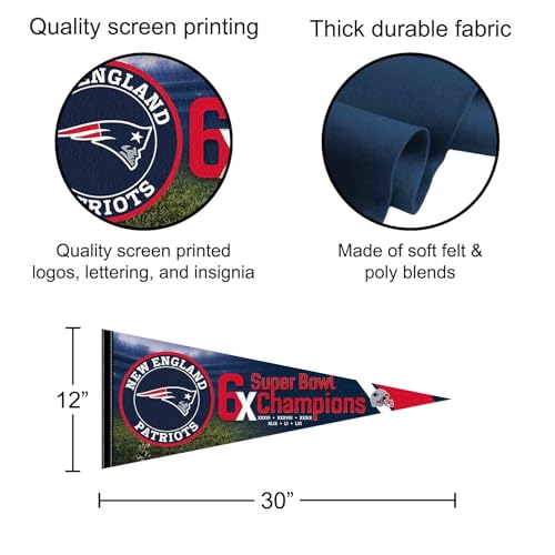 New England Patriots 6-Time Champions Pennant Banner Flag