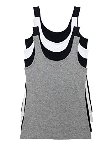 Felina Women's Cotton Modal Reversible Tank Top 4-Pack Small Heather Grey
