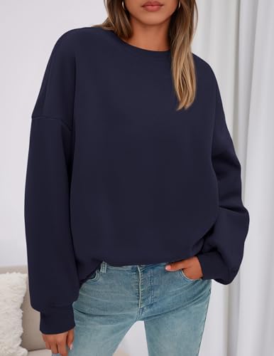 PrettyGarden Womens Oversized Crewneck Sweatshirt Navy Blue M — 2026 Fall