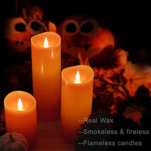 Softflame Christmas Decor Flameless LED Candles with Remote Control, 3"x 7"Battery Operated Pillar Real Wax with Timer for Christmas Decorations, Pumpkin Orange Candle