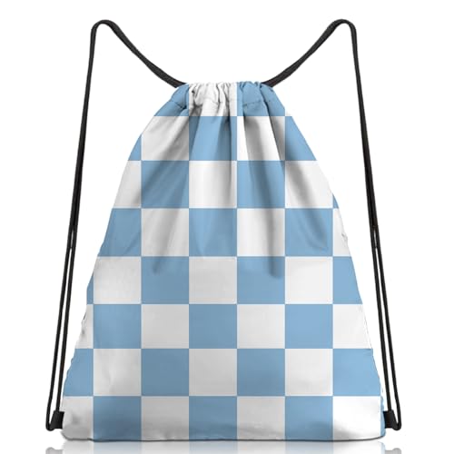 Waterproof Drawstring Backpack for Sports - Blue Checkered