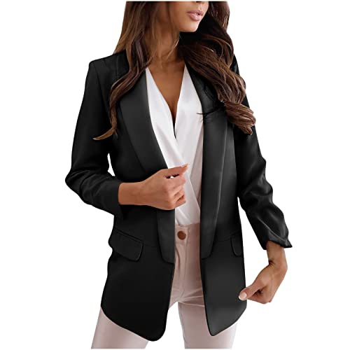 Womens Casual Blazer - Medium Black Long Sleeve Office Jacket