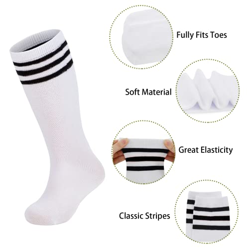 Kids Soccer Socks 4 Pairs - Youth Knee-High Athletic Socks, Purple White/Hot Pink, 6-9 Years