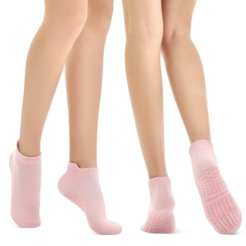 Non-Slip Pilates Yoga Socks for Women - Size 6-9 - Black, Pink, Grey