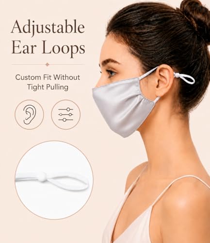 Vanolu Light Grey 100% Mulberry Silk Face Mask with UPF50+ UV Protection