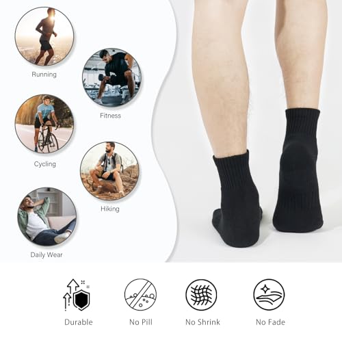 Brula Men's 98% Cotton Cushioned Ankle Athletic Socks - Medium-Large, 4 Pairs, Black