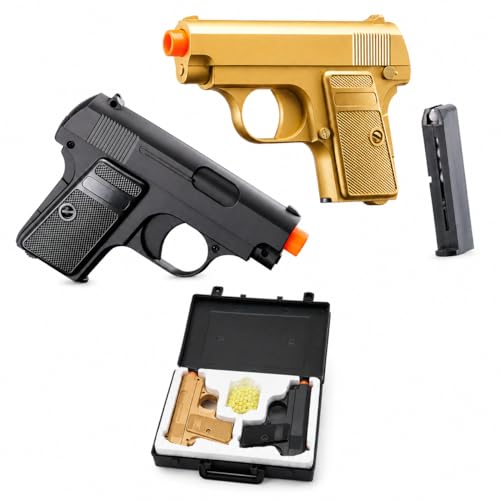 Lightweight Dual Airsoft Spring Pistols - Gold & Black