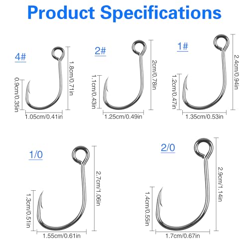 Inline Circle Hooks Kit - 50 Pieces High Carbon Steel for Freshwater & Saltwater
