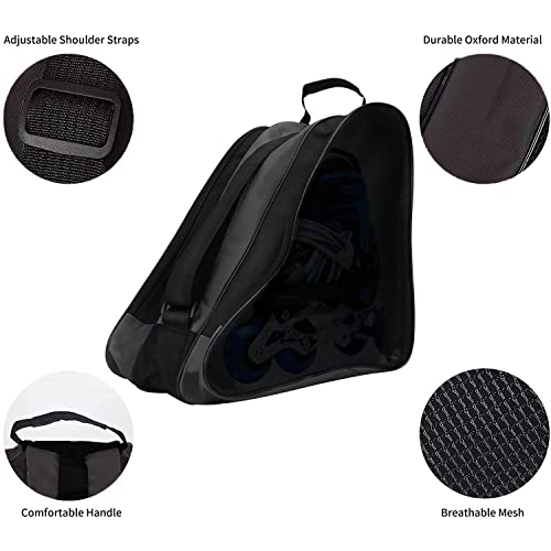Breathable Roller Skate Bag with Large Pockets - Black