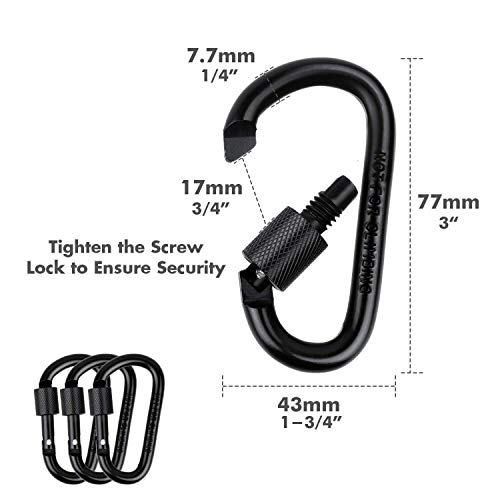 Locking Carabiner D-Ring Clips with Flat Key Rings - 3 Carabiners & 9 Keyrings