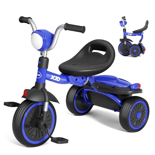 XJD Foldable Toddler Tricycle Bicycle for 1-5 Years Blue, Adjustable Seat