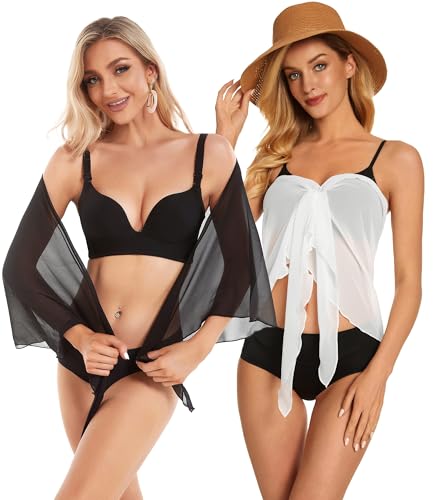 Women’s Sheer Beach Sarong Cover Up - White & Black