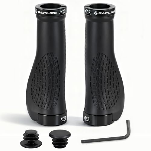 SAPLIZE Classic Black Bike Handlebar Grips - Ergonomic Wide Palm Support, Double Lock-on for Mountain & Urban Bikes
