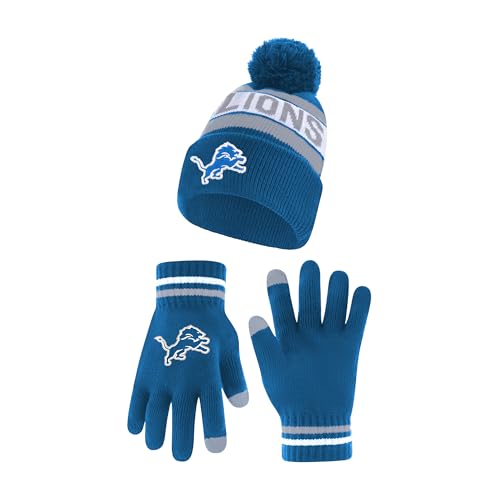 NFL Detroit Lions Winter Beanie Knit Hat & Touch Screen Gloves - One Size