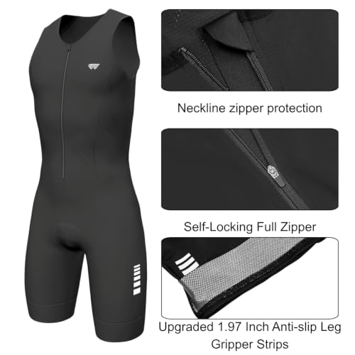 Men's Triathlon Suit - Breathable Quick-Drying Sleeveless Trisuit with Full Zip Pocket