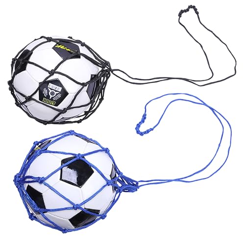 Football Storage Bags - 2 Pcs Black & Blue Net Drawstring