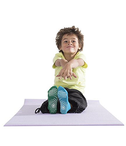 Kids Yoga Socks - Non-Slip Grip, Pack of 2 - Green/Blue