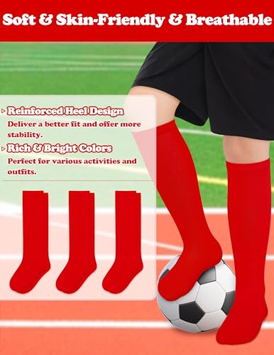 Kids Soccer Socks for 6-9 Years - Pure Red Cotton Youth Sports Socks