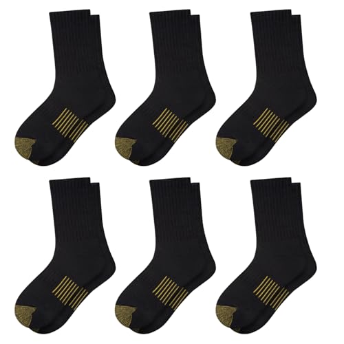 Comfoex Boys Athletic Crew Socks 6 Pairs Black 4-10 Years Variation 7-10