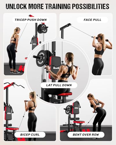 3-in-1 LAT Pulldown Machine with AB Crunch - Red