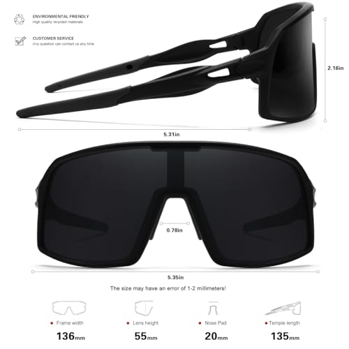 Polarized Sports Sunglasses for Men & Women - Black