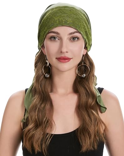 ZLYC Green Lace Pre-Tied Chemo Headwear Lightweight Beanie for Women