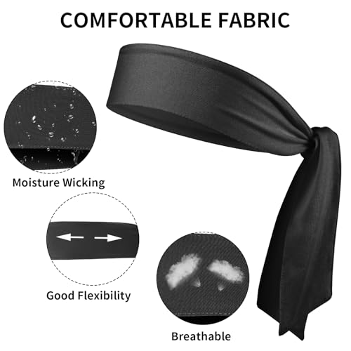 Adjustable Sports Headbands - 3-Pack Sweat Wicking - Black, White, Dark Gray