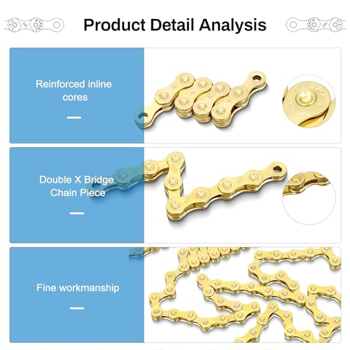 Gold 6/7/8 Speed Bike Chain - 1/2x3/32 Inch, 116 Links